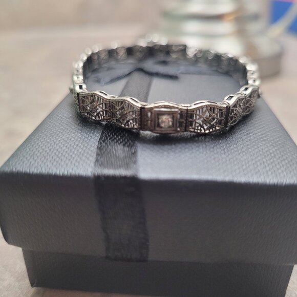 Art Deco Diamond Amethyst Filigree Antique Bracelet 10k White Gold Price is Firm - Picture 9 of 16